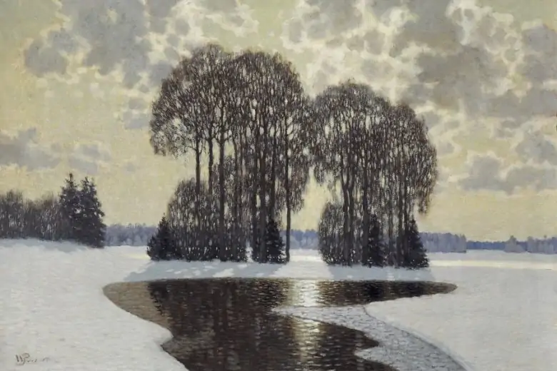 Vilhelms Purvītis. Winter. Circa 1910. Cardboard, oil. Collection of the Latvian National Museum of Art. Photo: Normunds Brasliņš